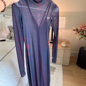 AFRMBlue and Red Patterned Dress